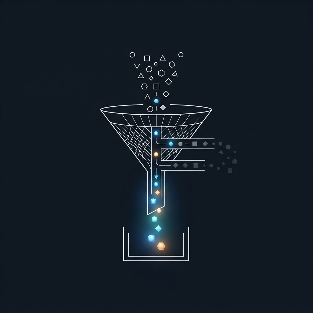 Abstract illustration of a funnel qualifying and filtering prospects